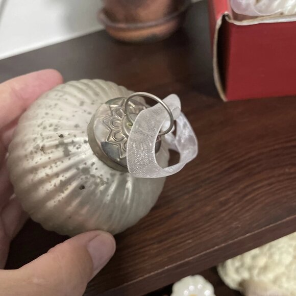 Vintage Style 4" Mercury Ribbed Glass Ornaments (6), Silver, Handcrafted, India - Picture 3 of 5